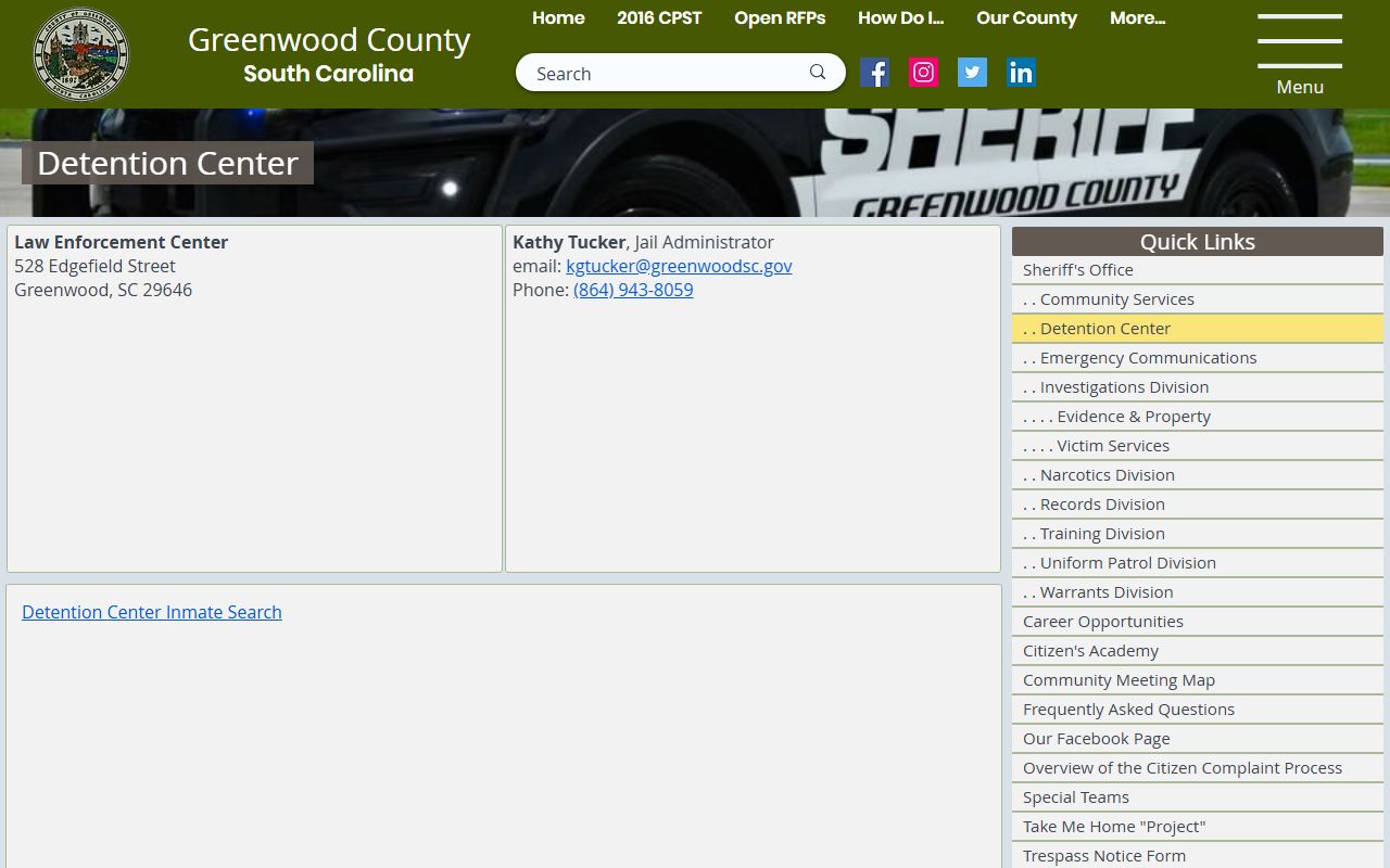 Greenwood County Detention Center inmate population and roster source
