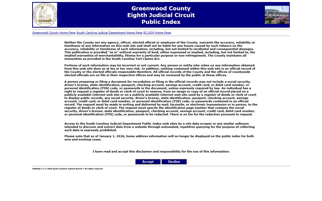 Greenwood County court records after arrest Public Index search