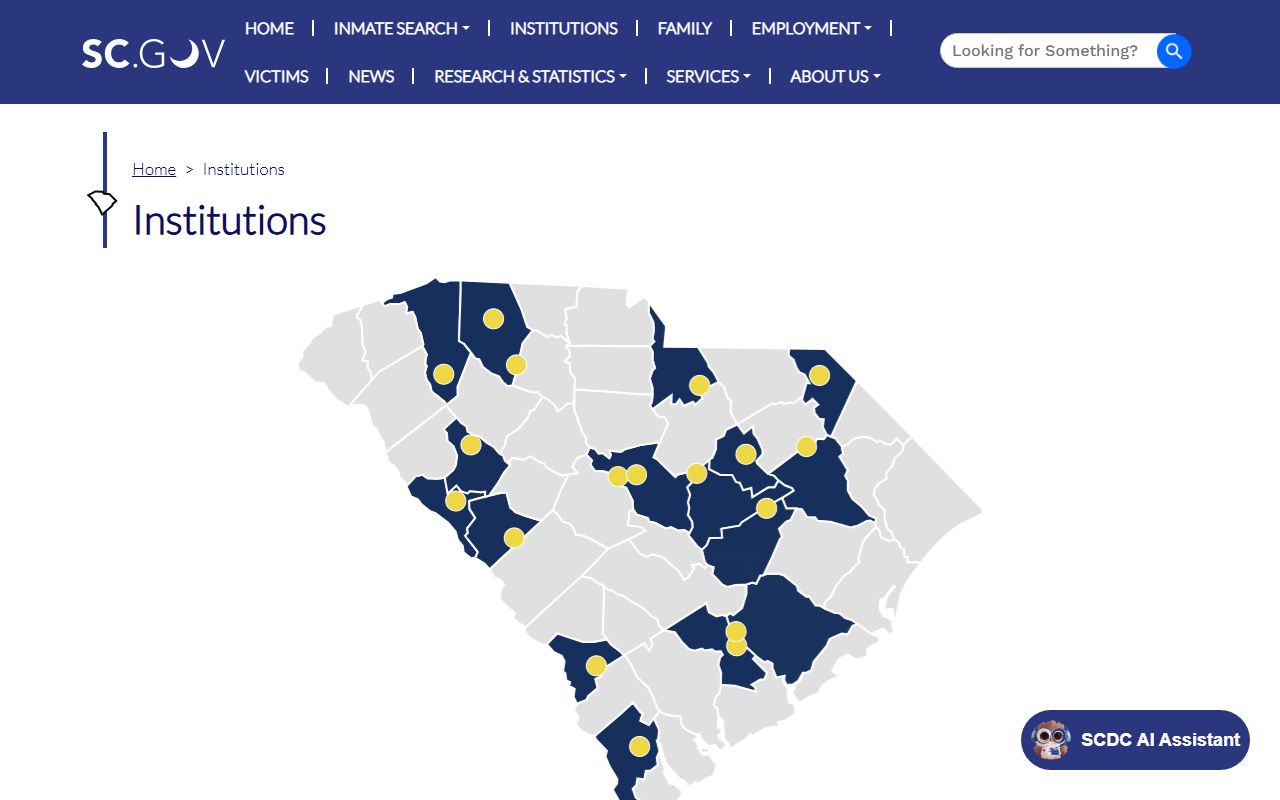 SCDC institutions page for Leath Correctional Institution inmate lookup